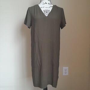 Madewell button back easy dress olive green short sleeve womens XS